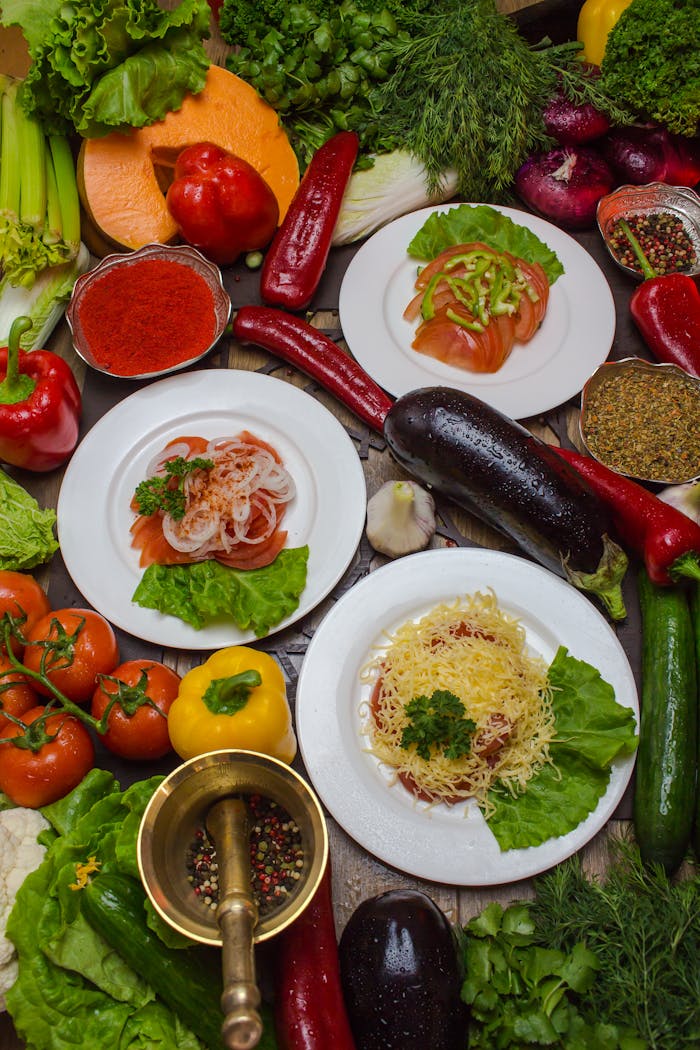 Crafting Captivating Headlines: Your awesome post title goes here Colorful assortment of fresh organic vegetables and pasta dishes on a rustic table, ideal for healthy food concepts.